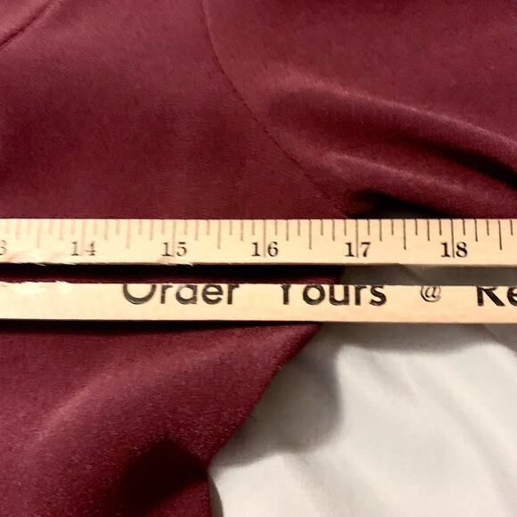 Drew Mai Drape Sleeve & Ruffle Mini Dress Small Women Burgundy Wine Tie Wrap - Picture 13 of 16